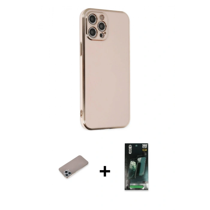 MARSİLYAN™- iPhone 12 Pro Max Kılıf Yankı Serisi - Siyah 360 Mat Full Body Arka Koruyucu + Shine Kamera Lens Koruma Cam - SABE