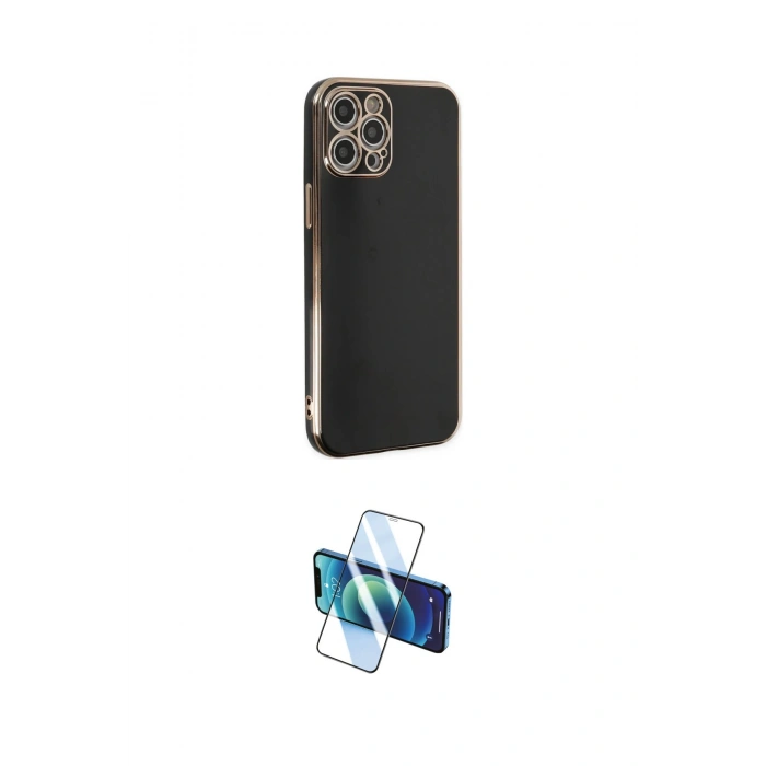 MARSİLYAN™- iPhone 12 Pro Max Kılıf Yankı Serisi - Siyah 3D Antistatik Cam Ekran Koruyucu