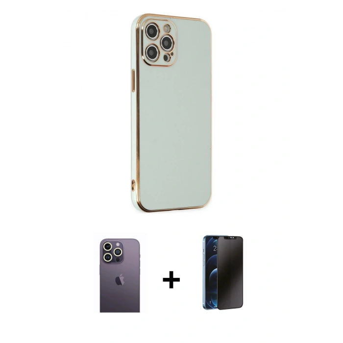 MARSİLYAN™- iPhone 12 Pro Max Kılıf Yankı Serisi - Siyah 3D Antistatik Hayalet Cam Ekran Koruyucu + Neon Fosforlu Kamera Lens - BZ