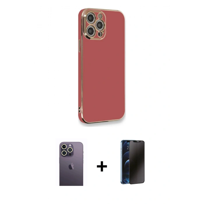 MARSİLYAN™- iPhone 12 Pro Max Kılıf Yankı Serisi - Siyah 3D Antistatik Hayalet Cam Ekran Koruyucu + Neon Fosforlu Kamera Lens - BZ