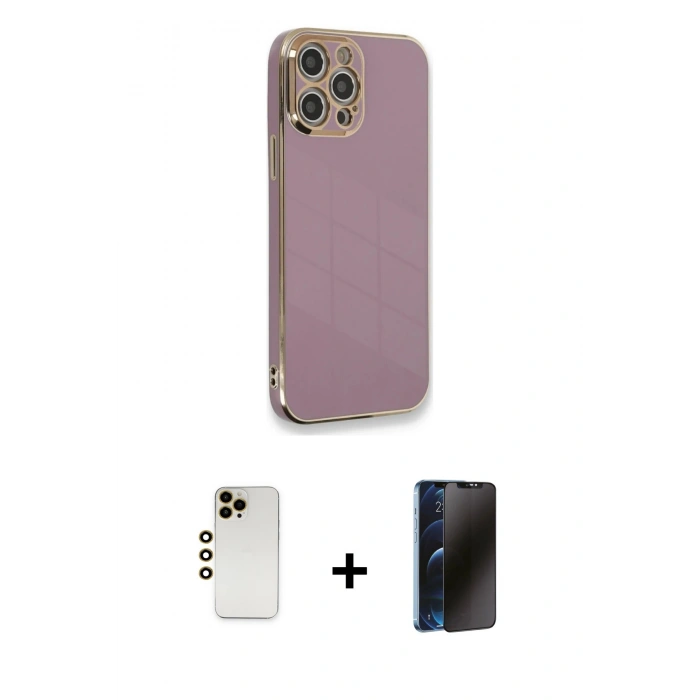 MARSİLYAN™- iPhone 12 Pro Max Kılıf Yankı Serisi - Siyah 3D Antistatik Hayalet Cam Ekran Koruyucu + Shine Kamera Lens - GD