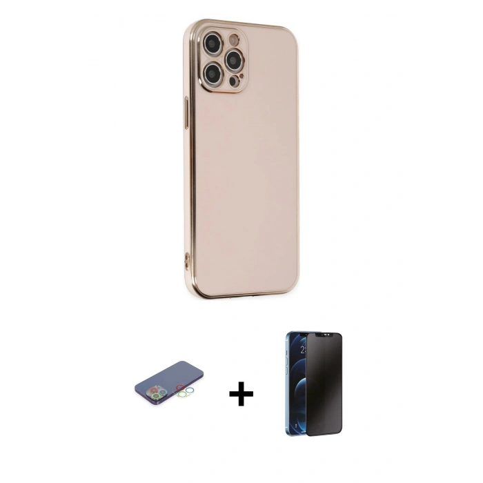 MARSİLYAN™- iPhone 12 Pro Max Kılıf Yankı Serisi - Siyah 3D Antistatik Hayalet Cam Ekran Koruyucu + Renkli Kamera Lens Koruma Cam - MI