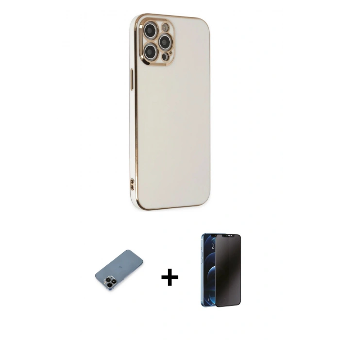 MARSİLYAN™- iPhone 12 Pro Max Kılıf Yankı Serisi - Siyah 3D Antistatik Hayalet Cam Ekran Koruyucu + Shine Kamera Lens Koruma Cam - SH