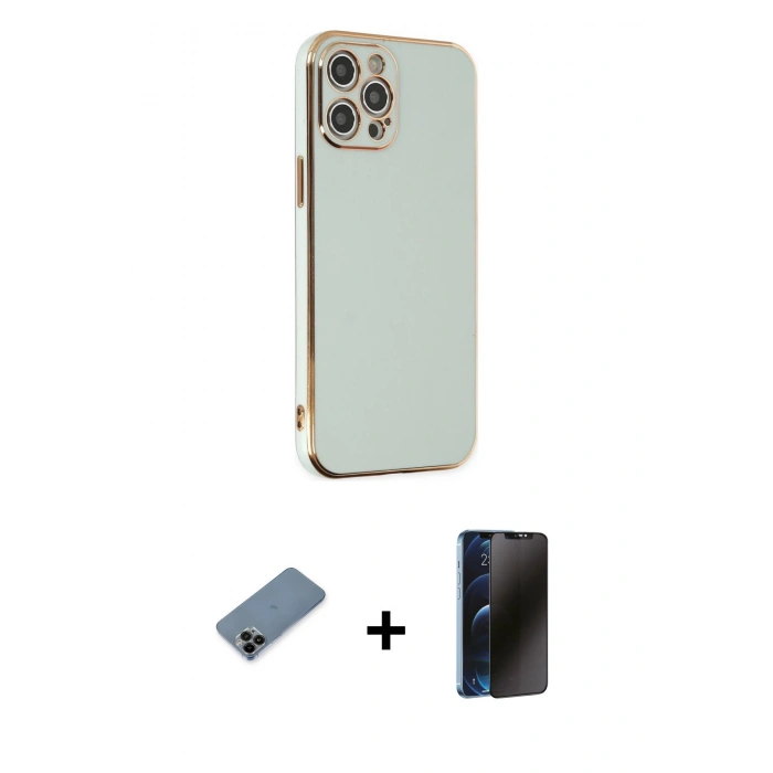 MARSİLYAN™- iPhone 12 Pro Max Kılıf Yankı Serisi - Siyah 3D Antistatik Hayalet Cam Ekran Koruyucu + Shine Kamera Lens Koruma Cam - SH
