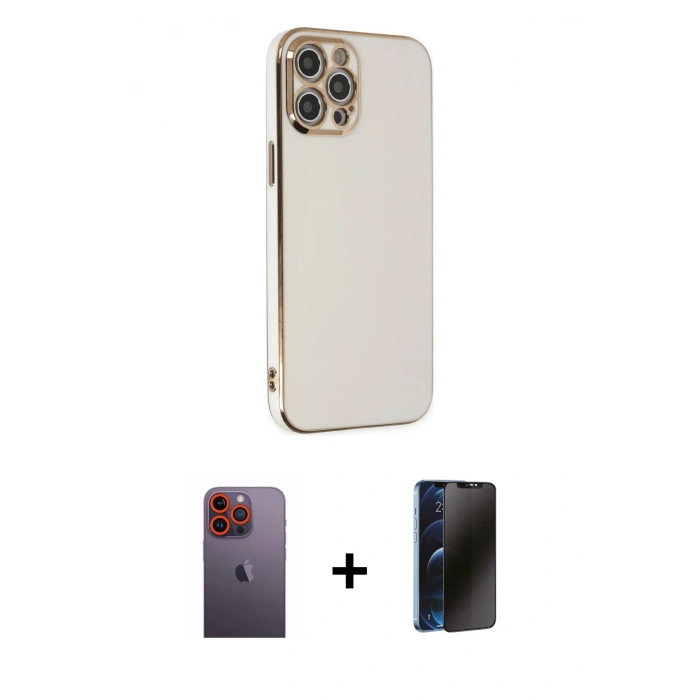 MARSİLYAN™- iPhone 12 Pro Max Kılıf Yankı Serisi - Siyah 3D Antistatik Hayalet Cam Ekran Koruyucu + Neon Fosforlu Kamera Lens - TU