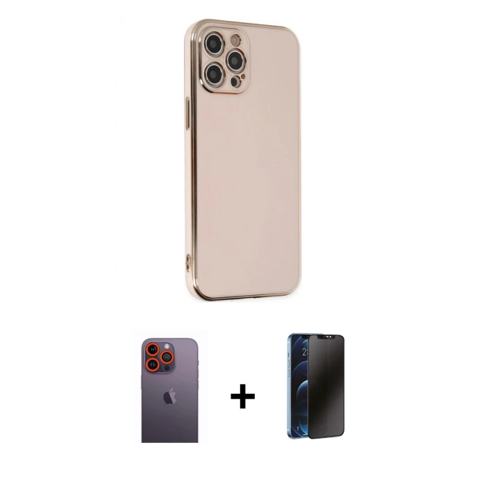 MARSİLYAN™- iPhone 12 Pro Max Kılıf Yankı Serisi - Siyah 3D Antistatik Hayalet Cam Ekran Koruyucu + Neon Fosforlu Kamera Lens - TU