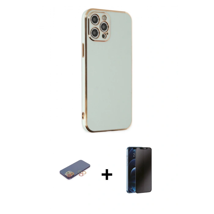MARSİLYAN™- iPhone 12 Pro Max Kılıf Yankı Serisi - Siyah 3D Antistatik Hayalet Cam Ekran Koruyucu + Renkli Kamera Lens Koruma Cam - TU