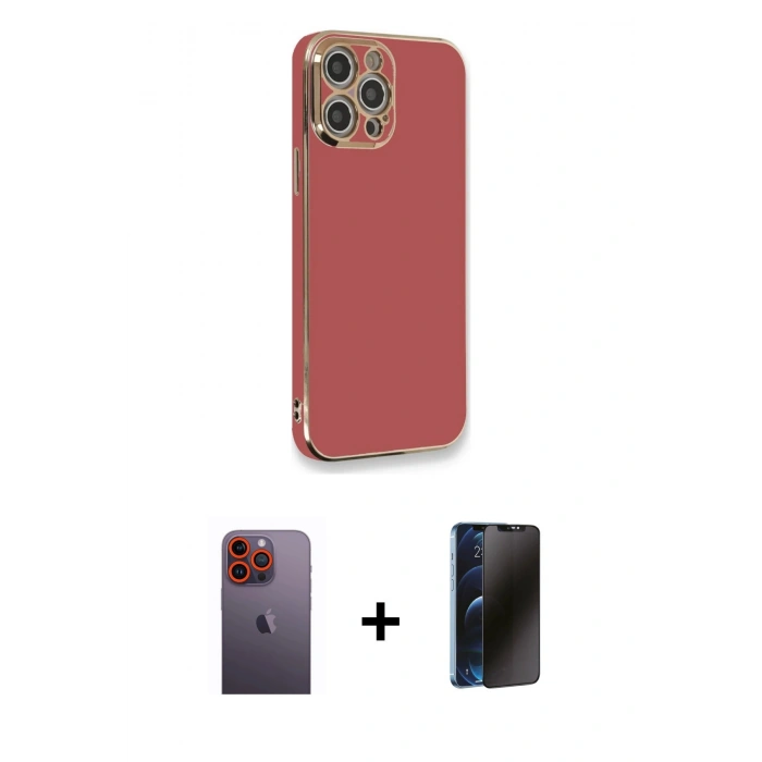 MARSİLYAN™- iPhone 12 Pro Max Kılıf Yankı Serisi - Siyah 3D Antistatik Hayalet Cam Ekran Koruyucu + Neon Fosforlu Kamera Lens - TU