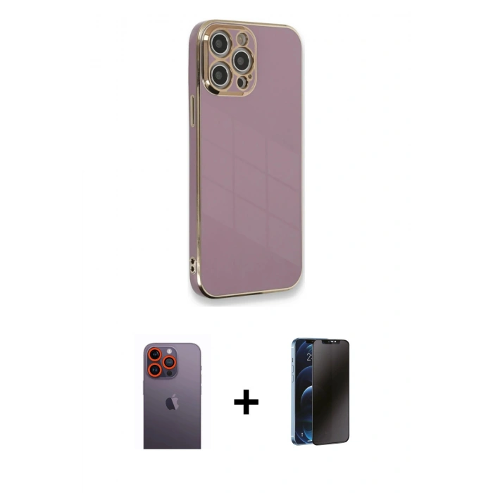 MARSİLYAN™- iPhone 12 Pro Max Kılıf Yankı Serisi - Siyah 3D Antistatik Hayalet Cam Ekran Koruyucu + Neon Fosforlu Kamera Lens - TU