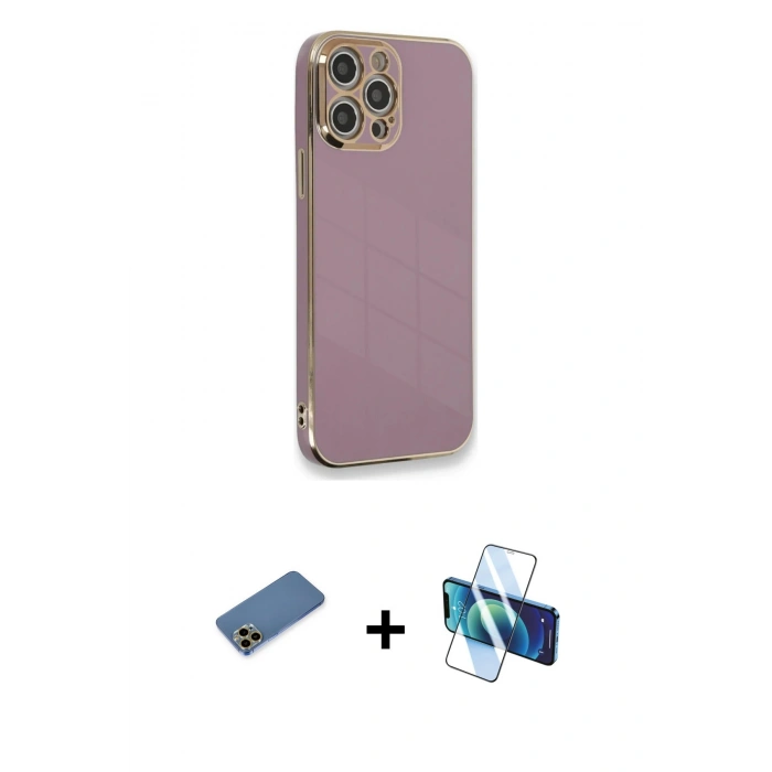 MARSİLYAN™- iPhone 12 Pro Max Kılıf Yankı Serisi - Siyah 3D Antistatik Seramik Nano Ekran Koruyucu + Shine Kamera Lens Koruma Cam - GD