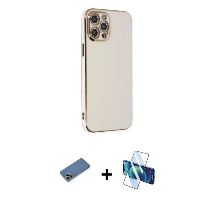 MARSİLYAN™- iPhone 12 Pro Max Kılıf Yankı Serisi - Siyah 3D Antistatik Seramik Nano Ekran Koruyucu + Shine Kamera Lens Koruma Cam - GD