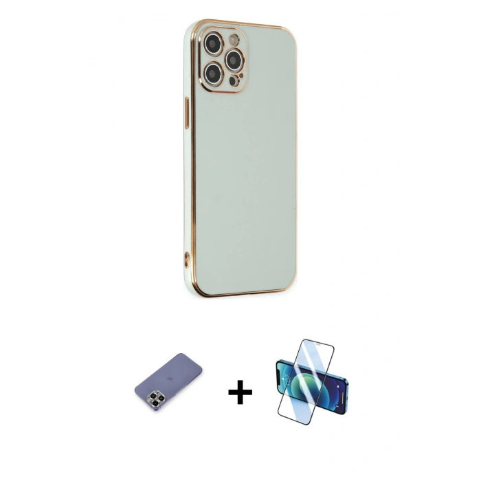 MARSİLYAN™- iPhone 12 Pro Max Kılıf Yankı Serisi - Siyah 3D Antistatik Seramik Nano Ekran Koruyucu + Metal Kamera Lens Koruma Cam - GD