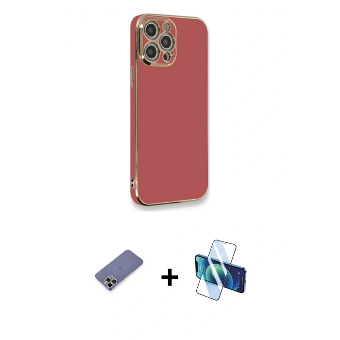 MARSİLYAN™- iPhone 12 Pro Max Kılıf Yankı Serisi - Siyah 3D Antistatik Seramik Nano Ekran Koruyucu + Metal Kamera Lens Koruma Cam - GD