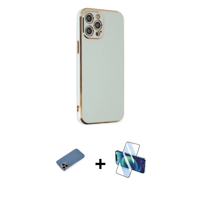 MARSİLYAN™- iPhone 12 Pro Max Kılıf Yankı Serisi - Siyah 3D Antistatik Seramik Nano Ekran Koruyucu + Shine Kamera Lens Koruma Cam - GD