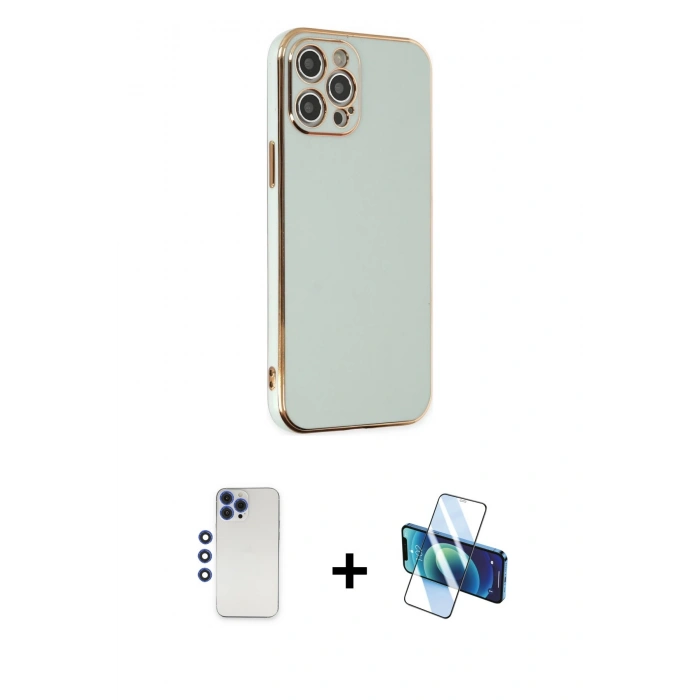 MARSİLYAN™- iPhone 12 Pro Max Kılıf Yankı Serisi - Siyah 3D Antistatik Seramik Nano Ekran Koruyucu + Shine Kamera Lens - LT