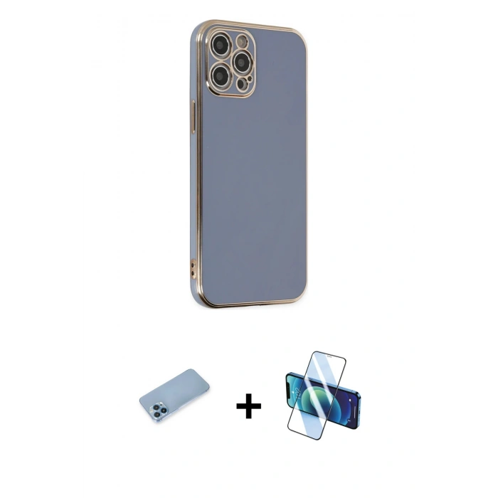 MARSİLYAN™- iPhone 12 Pro Max Kılıf Yankı Serisi - Siyah 3D Antistatik Seramik Nano Ekran Koruyucu + Shine Kamera Lens Koruma Cam - MI