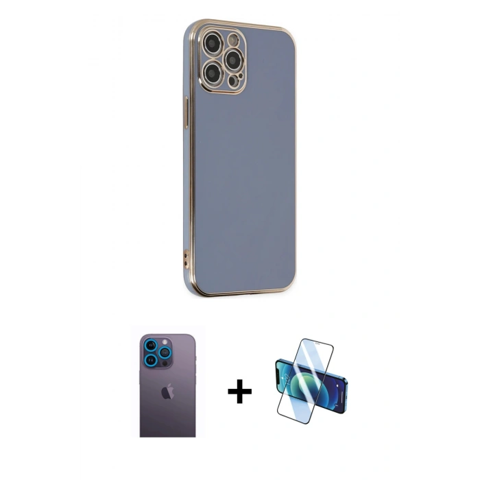 MARSİLYAN™- iPhone 12 Pro Max Kılıf Yankı Serisi - Siyah 3D Antistatik Seramik Nano Ekran Koruyucu + Neon Fosforlu Kamera Lens - MI