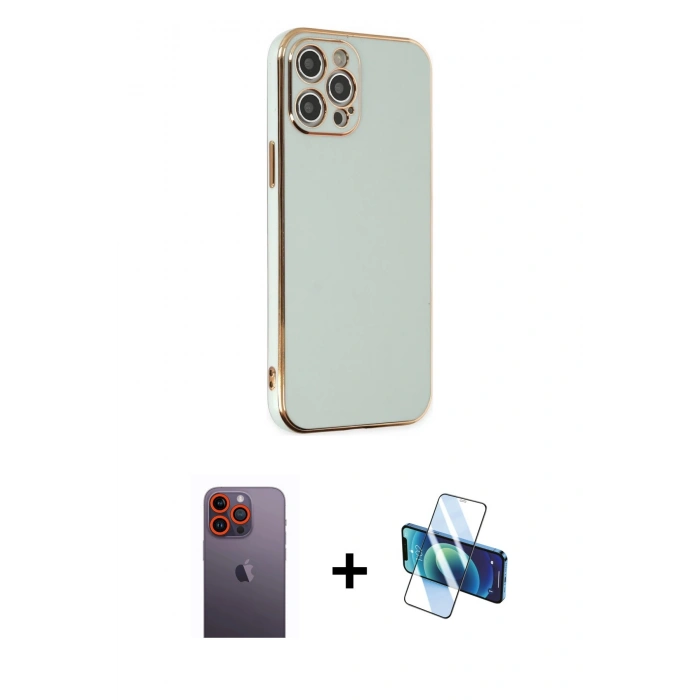 MARSİLYAN™- iPhone 12 Pro Max Kılıf Yankı Serisi - Siyah 3D Antistatik Seramik Nano Ekran Koruyucu + Neon Fosforlu Kamera Lens - TU