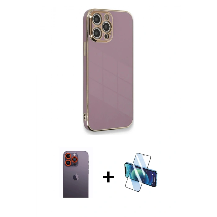 MARSİLYAN™- iPhone 12 Pro Max Kılıf Yankı Serisi - Siyah 3D Antistatik Seramik Nano Ekran Koruyucu + Neon Fosforlu Kamera Lens - TU