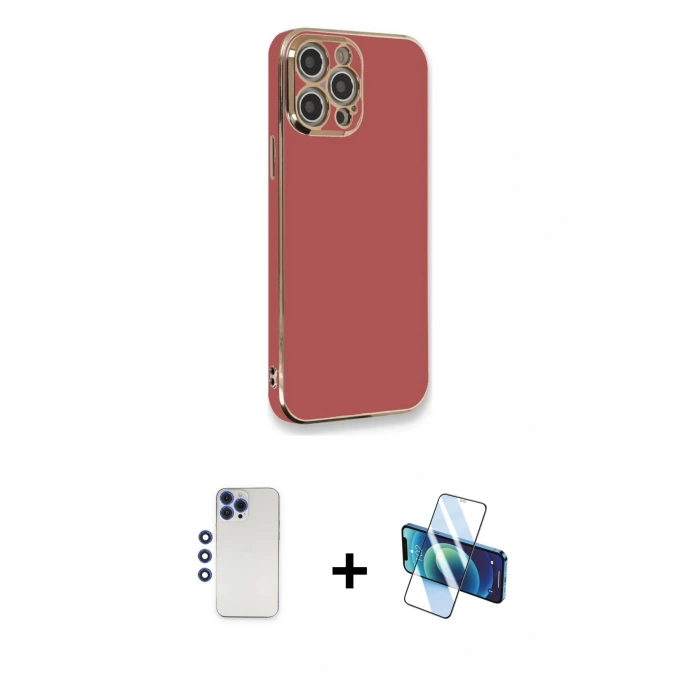 MARSİLYAN™- iPhone 12 Pro Max Kılıf Yankı Serisi - Siyah 3D Antistatik Seramik Nano Ekran Koruyucu + Shine Kamera Lens - LT