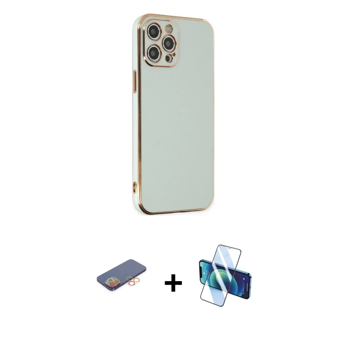 MARSİLYAN™- iPhone 12 Pro Max Kılıf Yankı Serisi - Siyah 3D Antistatik Seramik Nano Ekran Koruyucu + Renkli Kamera Lens Koruma Cam - TU
