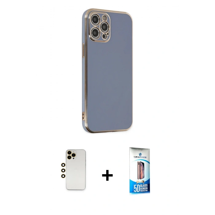 MARSİLYAN™- iPhone 12 Pro Max Kılıf Yankı Serisi - Siyah 5D Eko Cam Ekran Koruyucu + Shine Kamera Lens - GD
