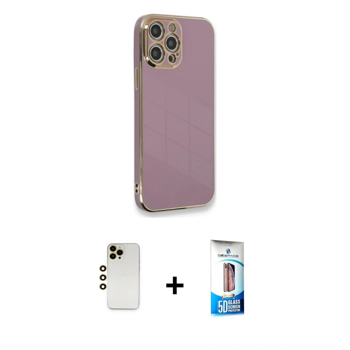 MARSİLYAN™- iPhone 12 Pro Max Kılıf Yankı Serisi - Siyah 5D Eko Cam Ekran Koruyucu + Shine Kamera Lens - GD