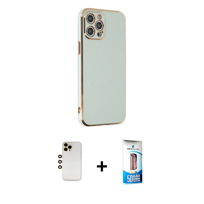 MARSİLYAN™- iPhone 12 Pro Max Kılıf Yankı Serisi - Siyah 5D Eko Cam Ekran Koruyucu + Shine Kamera Lens - GD