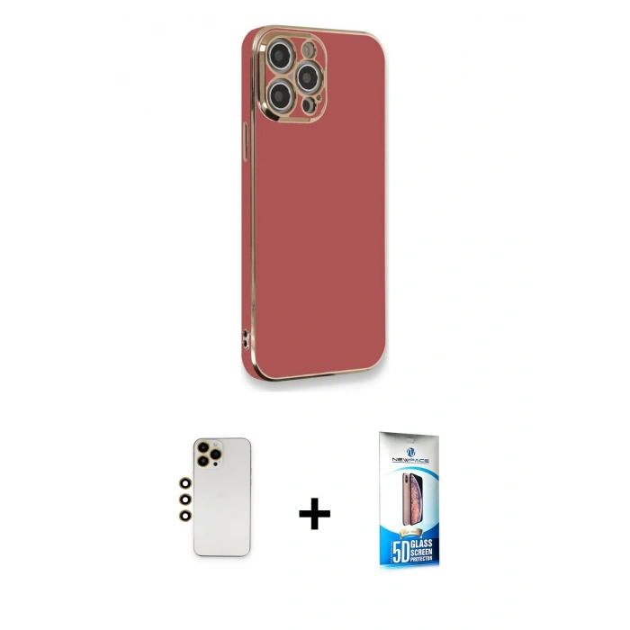 MARSİLYAN™- iPhone 12 Pro Max Kılıf Yankı Serisi - Siyah 5D Eko Cam Ekran Koruyucu + Shine Kamera Lens - GD
