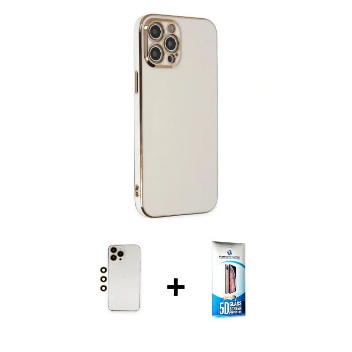 MARSİLYAN™- iPhone 12 Pro Max Kılıf Yankı Serisi - Siyah 5D Eko Cam Ekran Koruyucu + Shine Kamera Lens - GD
