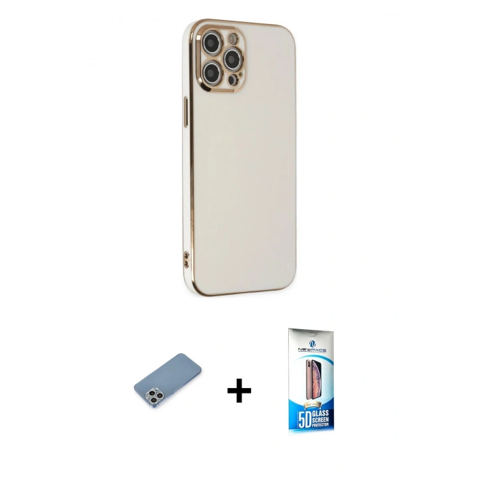 MARSİLYAN™- iPhone 12 Pro Max Kılıf Yankı Serisi - Siyah 5D Eko Cam Ekran Koruyucu + Shine Kamera Lens Koruma Cam - GS