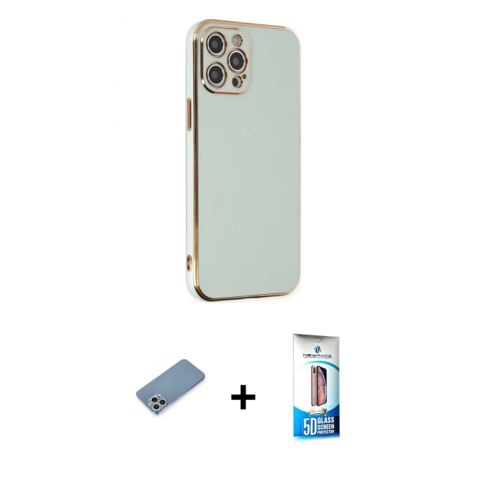 MARSİLYAN™- iPhone 12 Pro Max Kılıf Yankı Serisi - Siyah 5D Eko Cam Ekran Koruyucu + Shine Kamera Lens Koruma Cam - GS