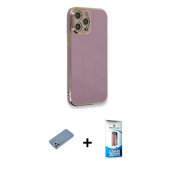MARSİLYAN™- iPhone 12 Pro Max Kılıf Yankı Serisi - Siyah 5D Eko Cam Ekran Koruyucu + Shine Kamera Lens Koruma Cam - GS