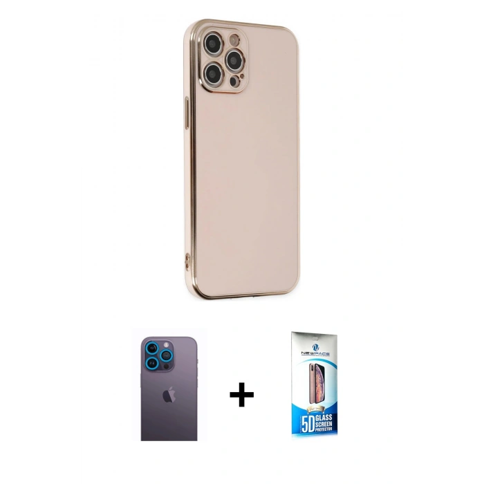 MARSİLYAN™- iPhone 12 Pro Max Kılıf Yankı Serisi - Siyah 5D Eko Cam Ekran Koruyucu + Neon Fosforlu Kamera Lens - MI