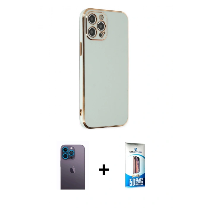 MARSİLYAN™- iPhone 12 Pro Max Kılıf Yankı Serisi - Siyah 5D Eko Cam Ekran Koruyucu + Neon Fosforlu Kamera Lens - MI