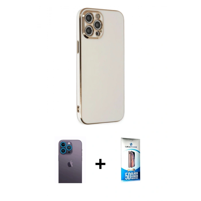MARSİLYAN™- iPhone 12 Pro Max Kılıf Yankı Serisi - Siyah 5D Eko Cam Ekran Koruyucu + Neon Fosforlu Kamera Lens - MI