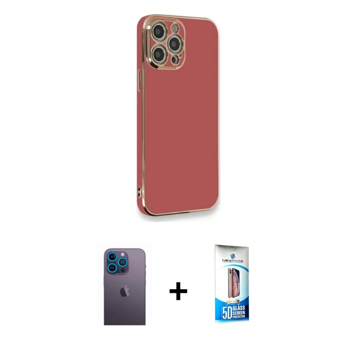MARSİLYAN™- iPhone 12 Pro Max Kılıf Yankı Serisi - Siyah 5D Eko Cam Ekran Koruyucu + Neon Fosforlu Kamera Lens - MI