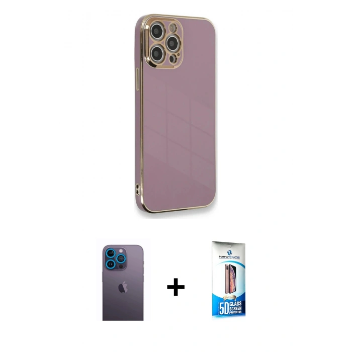 MARSİLYAN™- iPhone 12 Pro Max Kılıf Yankı Serisi - Siyah 5D Eko Cam Ekran Koruyucu + Neon Fosforlu Kamera Lens - MI
