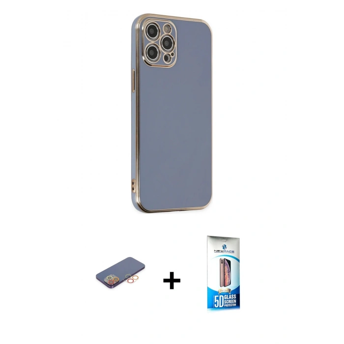 MARSİLYAN™- iPhone 12 Pro Max Kılıf Yankı Serisi - Siyah 5D Eko Cam Ekran Koruyucu + Renkli Kamera Lens Koruma Cam - TU