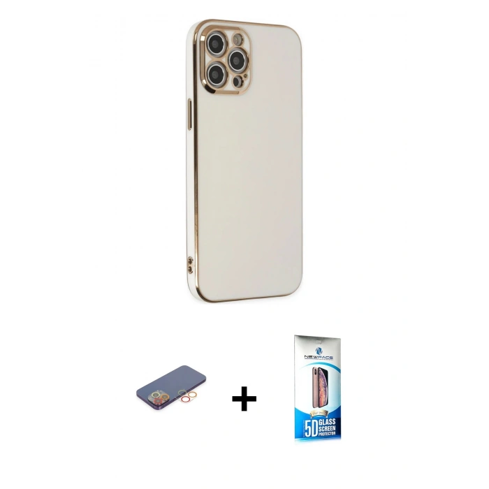 MARSİLYAN™- iPhone 12 Pro Max Kılıf Yankı Serisi - Siyah 5D Eko Cam Ekran Koruyucu + Renkli Kamera Lens Koruma Cam - TU
