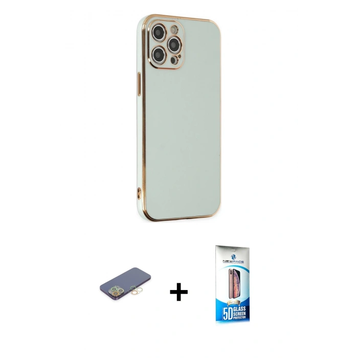 MARSİLYAN™- iPhone 12 Pro Max Kılıf Yankı Serisi - Siyah 5D Eko Cam Ekran Koruyucu + Renkli Kamera Lens Koruma Cam - SI