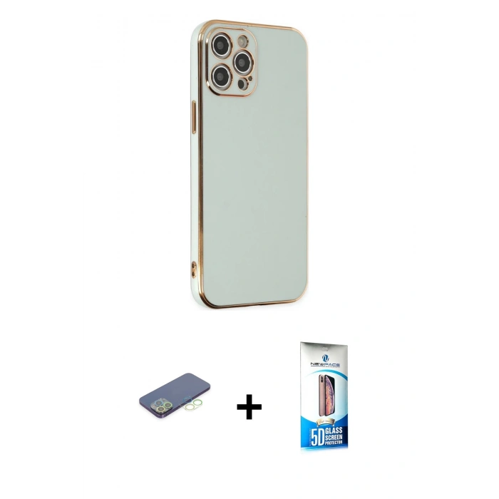 MARSİLYAN™- iPhone 12 Pro Max Kılıf Yankı Serisi - Siyah 5D Eko Cam Ekran Koruyucu + Renkli Kamera Lens Koruma Cam - YL