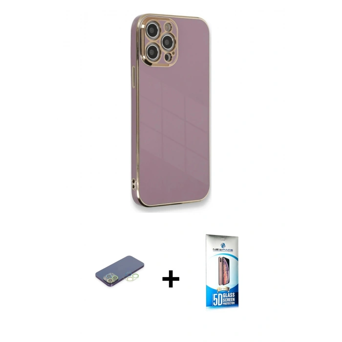 MARSİLYAN™- iPhone 12 Pro Max Kılıf Yankı Serisi - Siyah 5D Eko Cam Ekran Koruyucu + Renkli Kamera Lens Koruma Cam - YL