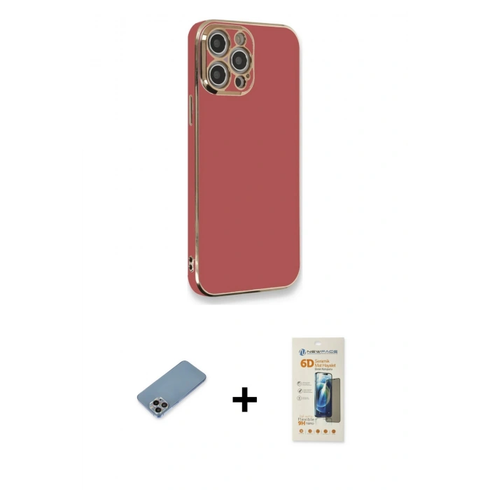MARSİLYAN™- iPhone 12 Pro Max Kılıf Yankı Serisi - Siyah 6D Mat Seramik Hayalet Nano Ekran Koruyucu + Shine Kamera Lens Koruma Cam - GI