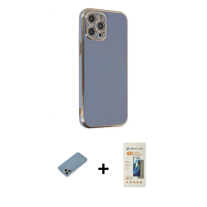 MARSİLYAN™- iPhone 12 Pro Max Kılıf Yankı Serisi - Siyah 6D Mat Seramik Hayalet Nano Ekran Koruyucu + Shine Kamera Lens Koruma Cam - GI
