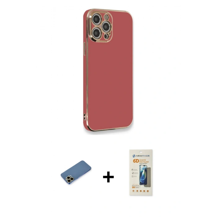 MARSİLYAN™- iPhone 12 Pro Max Kılıf Yankı Serisi - Siyah 6D Mat Seramik Hayalet Nano Ekran Koruyucu + Shine Kamera Lens Koruma Cam - GD