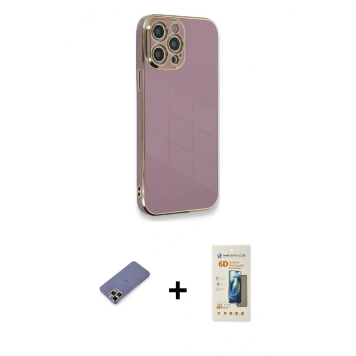 MARSİLYAN™- iPhone 12 Pro Max Kılıf Yankı Serisi - Siyah 6D Mat Seramik Hayalet Nano Ekran Koruyucu + Metal Kamera Lens Koruma Cam - GD