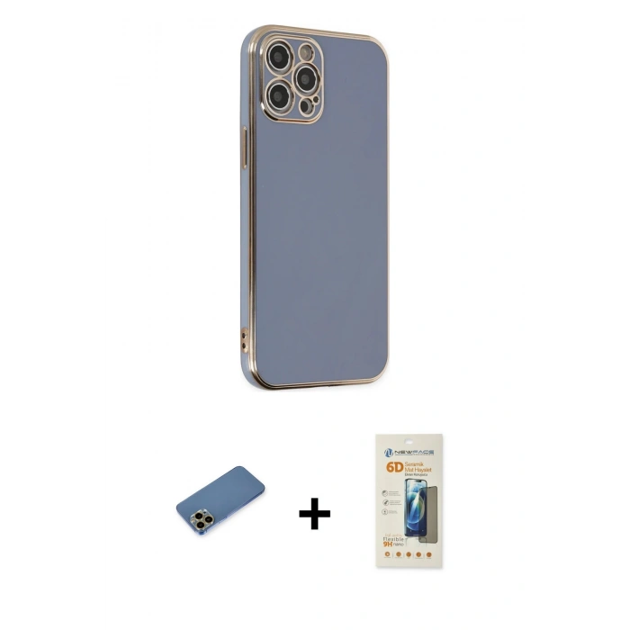 MARSİLYAN™- iPhone 12 Pro Max Kılıf Yankı Serisi - Siyah 6D Mat Seramik Hayalet Nano Ekran Koruyucu + Shine Kamera Lens Koruma Cam - GD