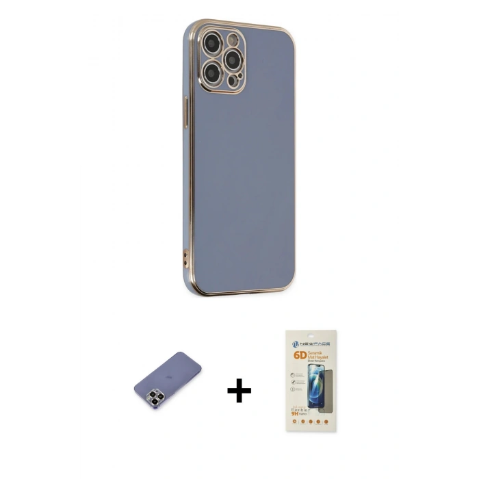 MARSİLYAN™- iPhone 12 Pro Max Kılıf Yankı Serisi - Siyah 6D Mat Seramik Hayalet Nano Ekran Koruyucu + Metal Kamera Lens Koruma Cam - GD