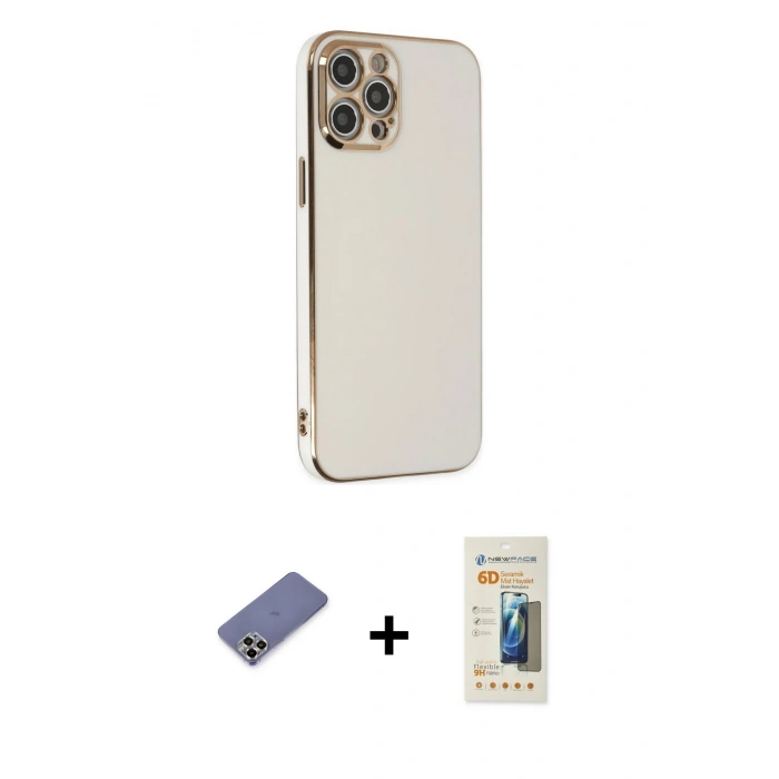 MARSİLYAN™- iPhone 12 Pro Max Kılıf Yankı Serisi - Siyah 6D Mat Seramik Hayalet Nano Ekran Koruyucu + Metal Kamera Lens Koruma Cam - GD